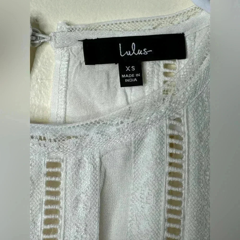 Lulus In the Meadows White Crochet Lace Babydoll Embroidered Trim Dress XS - Picture 12 of 14